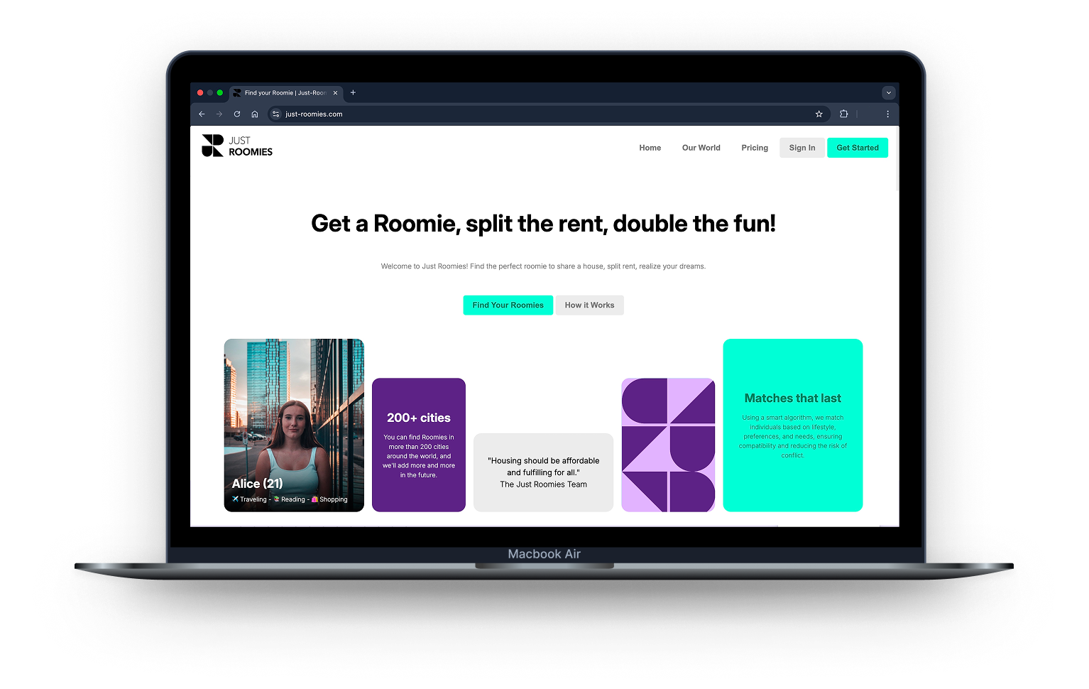 Just Roomies, homepage
